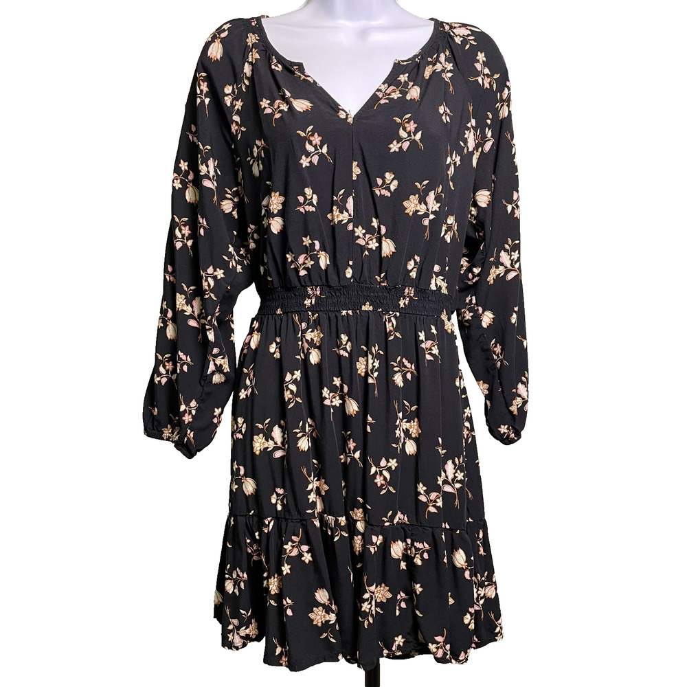 Old Navy Floral Long Sleeve Mini Dress Womens M Petite Bloomcore Spring LBD